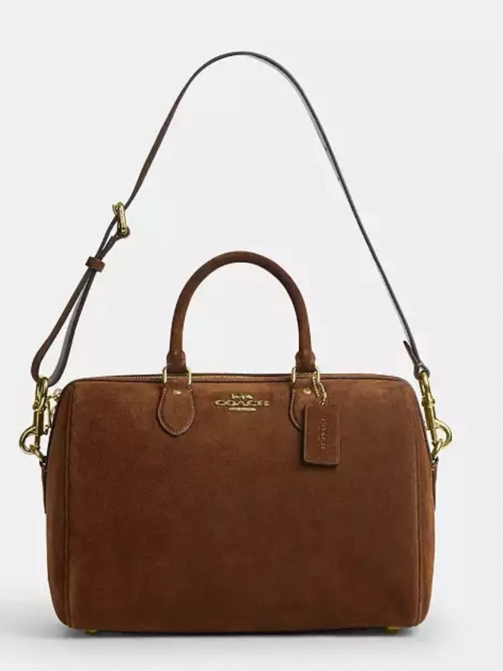 Coach Brown suede large Rowan satchel handbag purse NWT